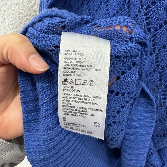 Tommy Bahama sweater womens XS blue open knit linen blend long sleeve pullover - Picture 5 of 6